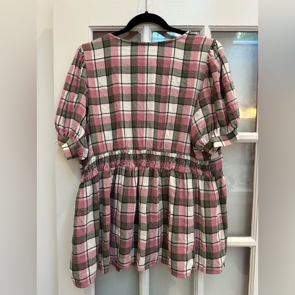 Torrid Plaid Babydoll Crinkle Flannel Gauze Button Up Short Sleeve Plus Size 1X - Picture 7 of 12